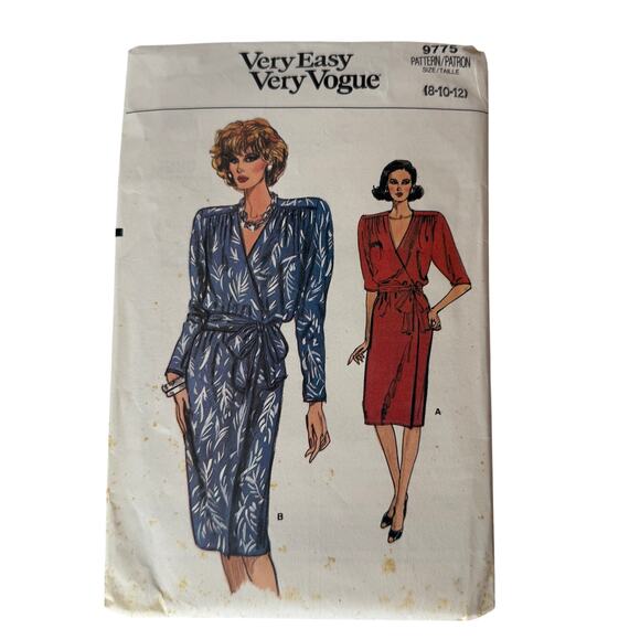 Vtg Womens Wrap Dress & Belt Sleeve Variation Vogue Pattern 9775 Size 8,10,12 - Picture 1 of 3